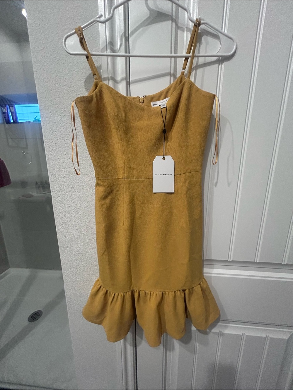 Dress the Population Spaghetti Strap Dress in Mustard